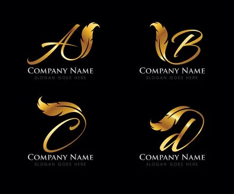 Golden Feather Monogram Initial Letter Stock Illustration