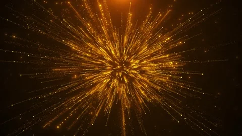 Golden firework burst background radiant light streaks, sparkling particle trail Stock Footage 340414067