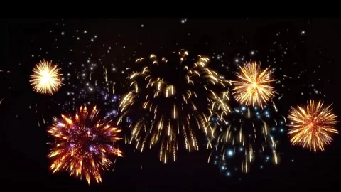 Golden firework celebration sky lights black screen overlay video effect 4k Stock Footage 289911148