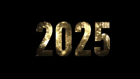 Golden firework explosion in 2025 type isolated on black Stock Footage 277410162