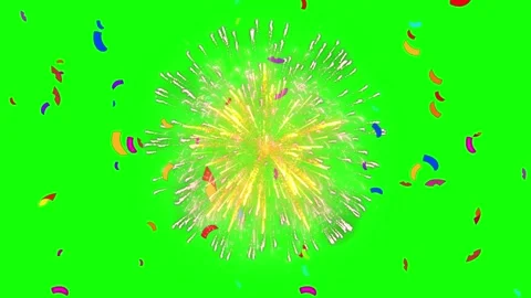 Golden firework explosion with colorful confetti isolated on a green screen Stock Footage 345017046