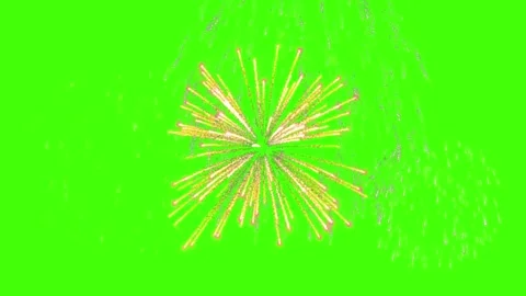 Golden Firework Explosion on Green Screen Background, Chroma Key Pyrotechnic Bur Stock Footage 336662255