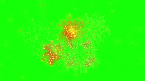 Golden firework explosions on green screen background for video overlay and Stock Footage 345016619