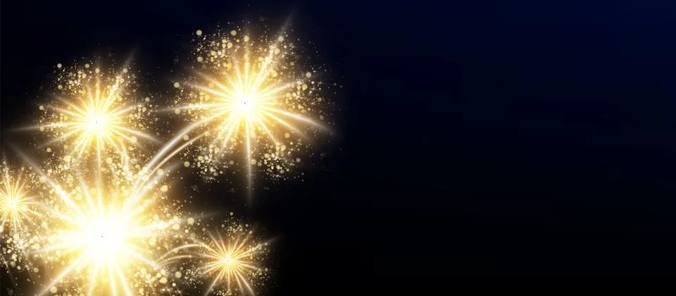 Golden firework lights on black background Stock Illustration