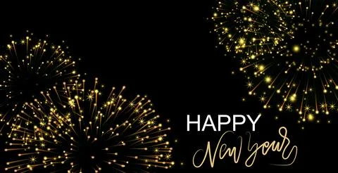 Golden Fireworks And Elegant Script New Year Vector Illustration Background Stock Illustration