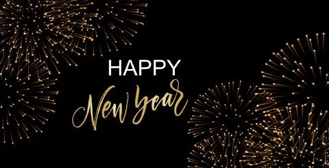 Golden Fireworks And Elegant Script New Year Vector Illustration Background Stock Illustration