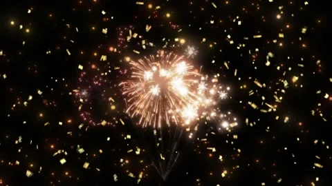 Golden fireworks and falling confetti background for New Year celebration and 库存影片 344624006