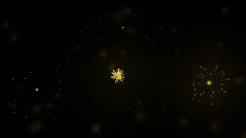 Golden Fireworks Celebration and Sci-Fi Radar Grid Motion Graphic Loop Stock Footage 344682814