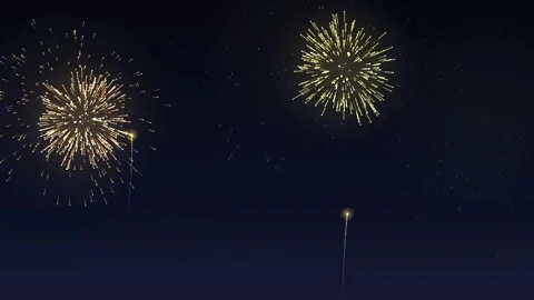 Golden Fireworks Display Exploding Against a Dark Night Sky Stock Footage 345300824