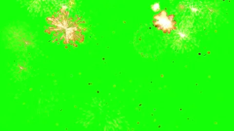 Golden fireworks exploding against a bright green screen background Stock Footage 345295681