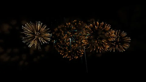 Golden Fireworks Exploding Against Dark Background Celebration Theme Stock Footage 292226865