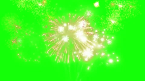 Golden fireworks exploding against vibrant green night sky for celebration Stockbeeldmateriaal 347345166