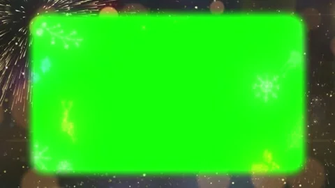 Golden fireworks exploding around glowing green screen background with Stock Footage 343805043