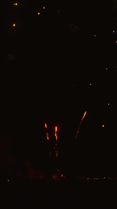Golden fireworks exploding in the dark night sky 스톡 동영상 343160123