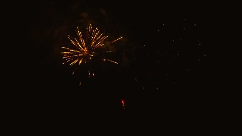 Golden fireworks exploding in dark night sky Video stock 343160300