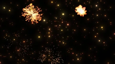 Golden fireworks exploding in dark night sky during celebration event 스톡 동영상 347115680