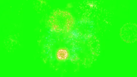 Golden fireworks exploding on green screen. Festive pyrotechnic display for Stock Footage 340380836