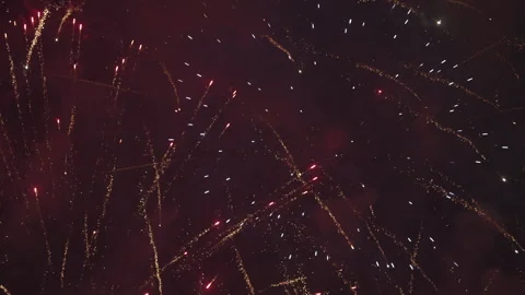 Golden Fireworks Exploding in Night Sky Stock Footage 330043887