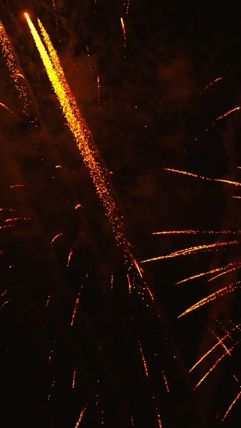 Golden fireworks exploding in the night sky Vídeos de archivo 343160226