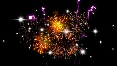 Golden fireworks exploding in the night sky for New Year celebration and Stock Footage 344623905