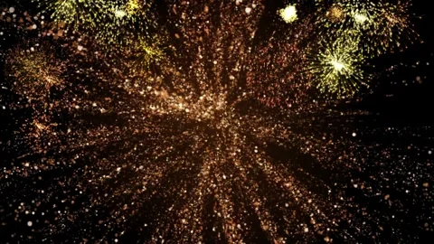 Golden fireworks exploding in night sky for New Year celebration and festive Vídeos de archivo 344624056