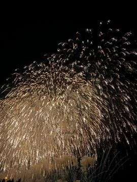 Golden fireworks exploding in night sky at Cannes Фото