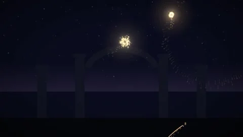 Golden Fireworks Exploding Over Classical Pillars at Night Motion Background Vídeos de archivo 347809896