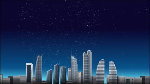 Golden Fireworks Exploding Over a Modern City Skyline at Night Stock Footage 331278653