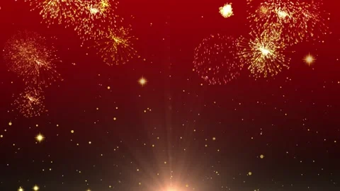 Golden fireworks exploding in red night sky with sparkling lights Stock Footage 337611025
