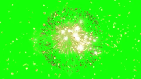 Golden fireworks explosion with falling confetti on a green screen background Stock Footage 344918554