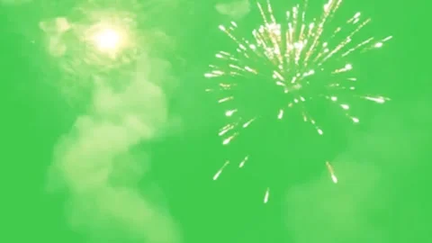 Golden Fireworks Explosion Horizontal Green Screen Motion Overlay Stock Footage 344759683