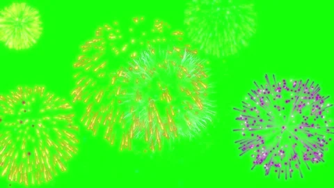 Golden Fireworks Explosion Isolated on Green Screen Background for Easy Stock Footage 341908004