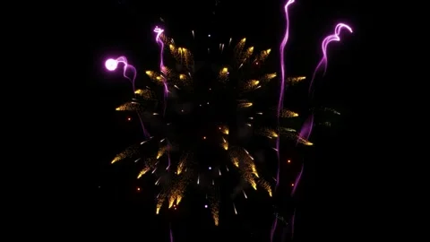 Golden fireworks explosion in night sky for New Year celebration and festive Stock Footage 345016857