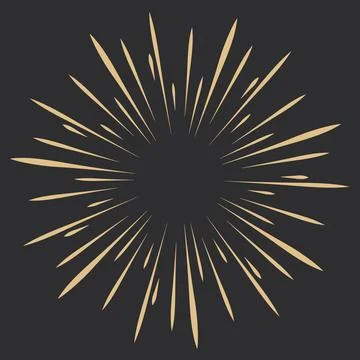 Golden Fireworks, rays, sunburst frames circle border decoration, sparkle in Stock Illustration
