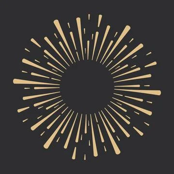 Golden Fireworks, rays, sunburst frames circle border decoration, sparkle in Illustrazione stock