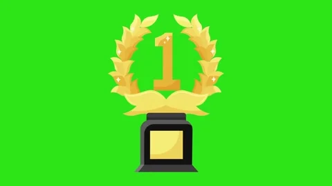 Golden First Place Trophy Icon with Laurel Wreath Isolated on Green Screen Stock Footage 345931251