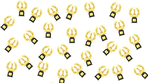 Golden first place trophy pattern with laurel wreaths on white background Vídeos de archivo 345539638