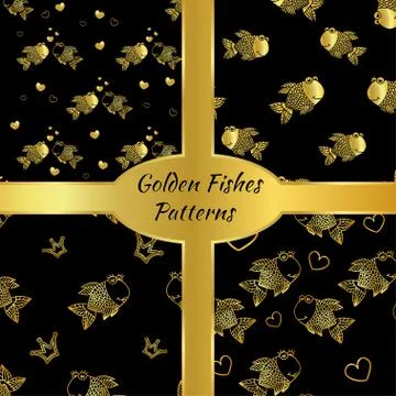Golden fish seamless pattern Stock Illustration