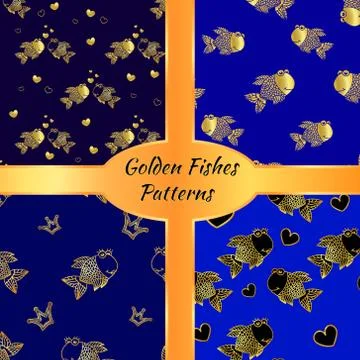 Golden fish seamless pattern Stock Illustration