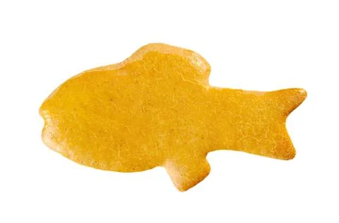 Golden fish-shaped cookie on plain background 스톡 사진