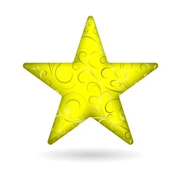 A golden five-pointed star with an openwork golden pattern. Golden swirls. W Stock Illustration