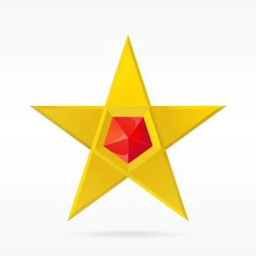 Golden Five-Pointed Star with Red Gems. Icon, Sign, Logo, Design Element Stock Illustration