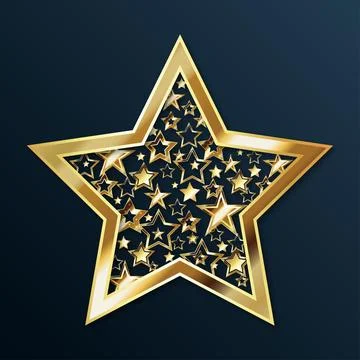 Golden five-pointed star with set of stars design Stock Illustration