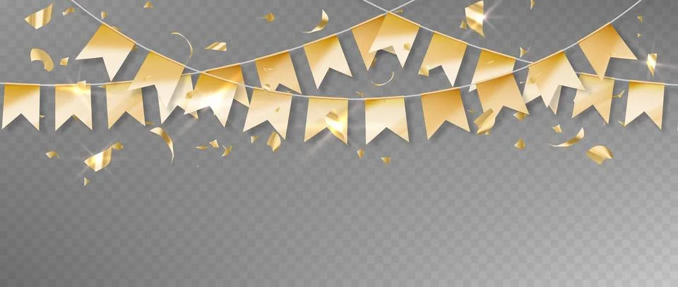 Golden flags, streamer on transparent background Stock Illustration