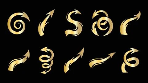 Golden flame arrow tail silhouettes with metallic gradient for luxury brand.. Stock Illustration
