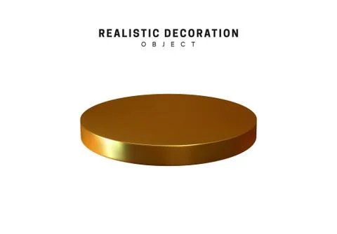 Golden flat round planes. 3d realistic geometric bronze metal. Circular die s Stock Illustration