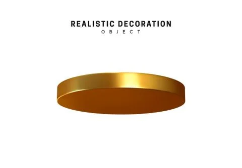 Golden flat round planes. 3d realistic geometric bronze metal. Circular die s Stock Illustration