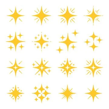 Golden Flat Star Vector Set on White Background Isolated Decorative Icons Stock Illustration
