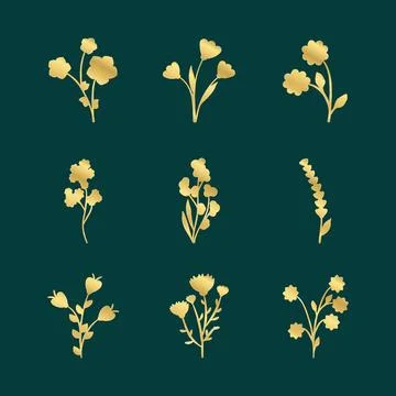 Golden floral elements set for elegant design projects Illustrazione stock