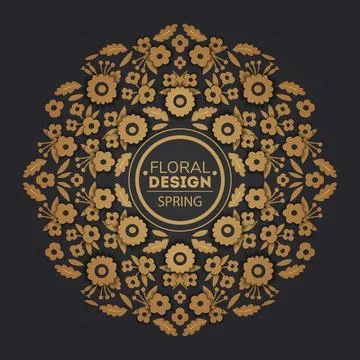 Golden floral paper cut frames. Flower gold greeting card, design templates Stock Illustration